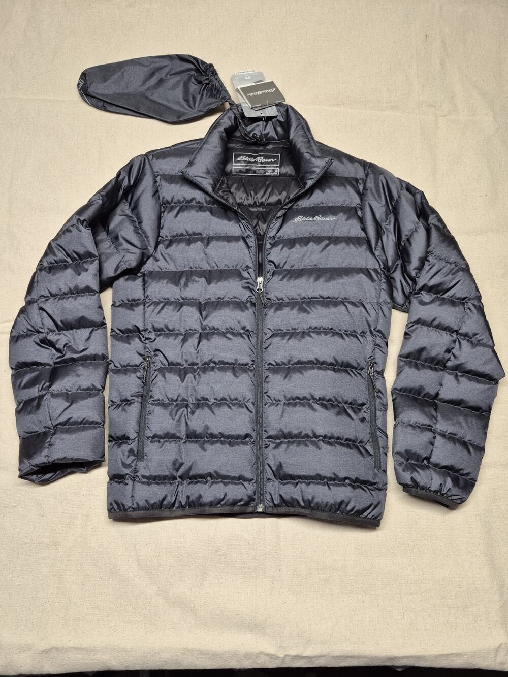 Eddie Bauer EB650 Down Filled Gray Packable Quilted Puffer Jacket Mens Size S